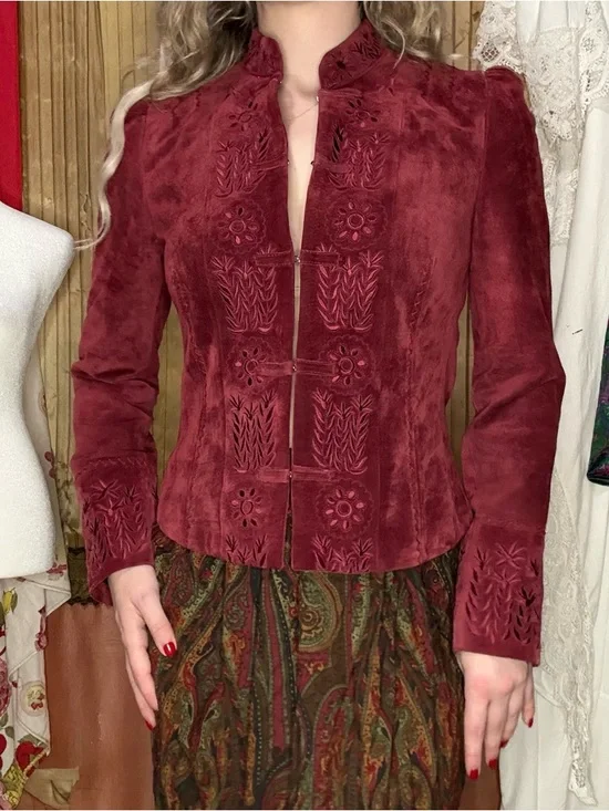 Vintage 90’s Women's Leather Jacket - Burgundy - Picture 6 of 8